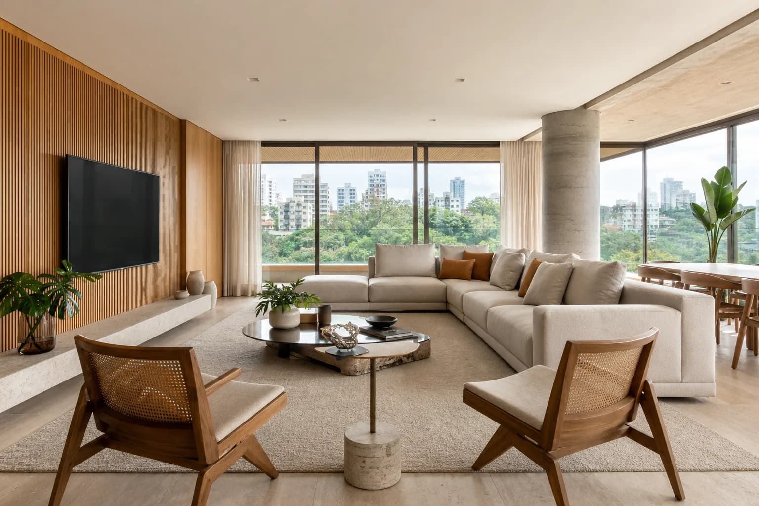 Sala de apartamento com varanda integrada — foto ilustrativa de Apartamento frente-mar em Brejatuba, Brejatuba, Guaratuba